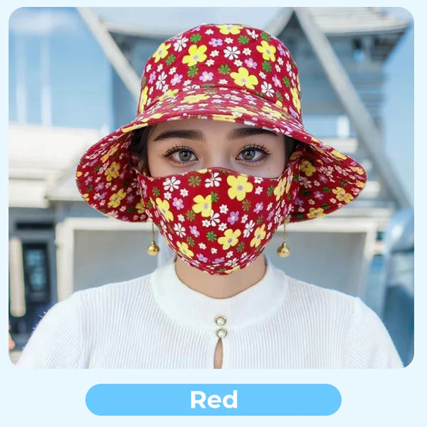 ⏳ Women's Floral Print Bucket Sun Hat with Mask (The more you buy, the higher the discount)💥