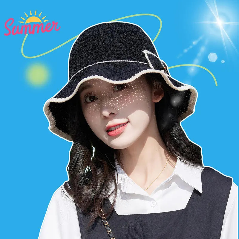 ☀️ Summer Lady Hat with Contrast Trim & Bow – Stylish Protection
