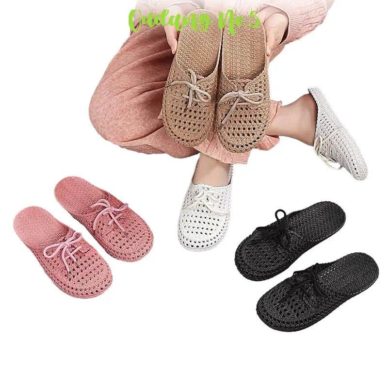 Sandal Selop Wanita Sandal Flat Jelly lmport SlipOn Model Rajut dengan Tali Terbaru PY132