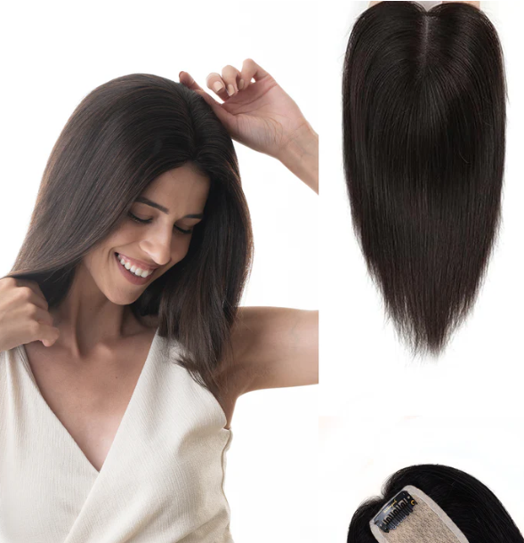 π2 x 3 Topper Hair Extensions For Women π| Silk base & 100% Human Hair