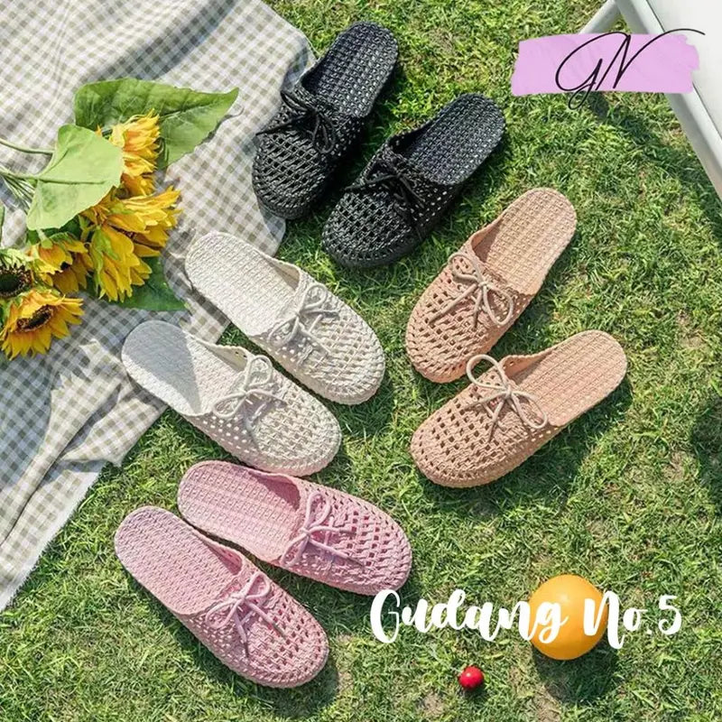 Sandal Selop Wanita Sandal Flat Jelly lmport SlipOn Model Rajut dengan Tali Terbaru PY132