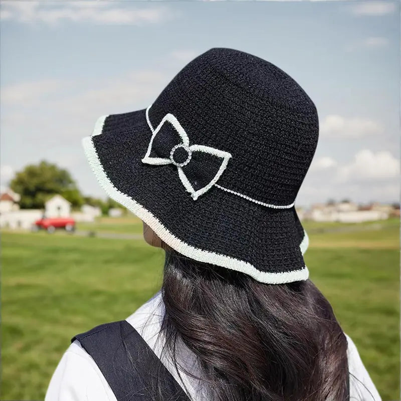 ☀️ Summer Lady Hat with Contrast Trim & Bow – Stylish Protection