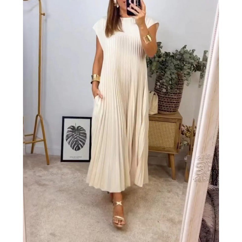 💕Women's pleated dress in solid color👗