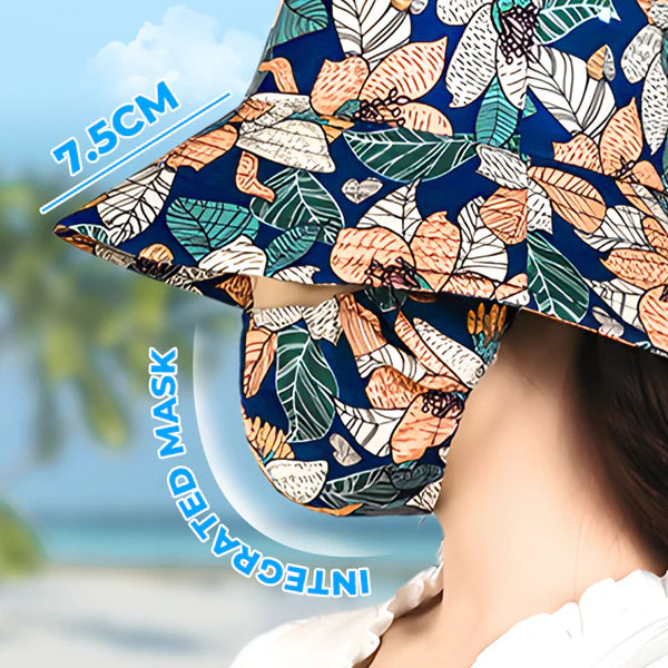 ⏳ Women's Floral Print Bucket Sun Hat with Mask (The more you buy, the higher the discount)💥