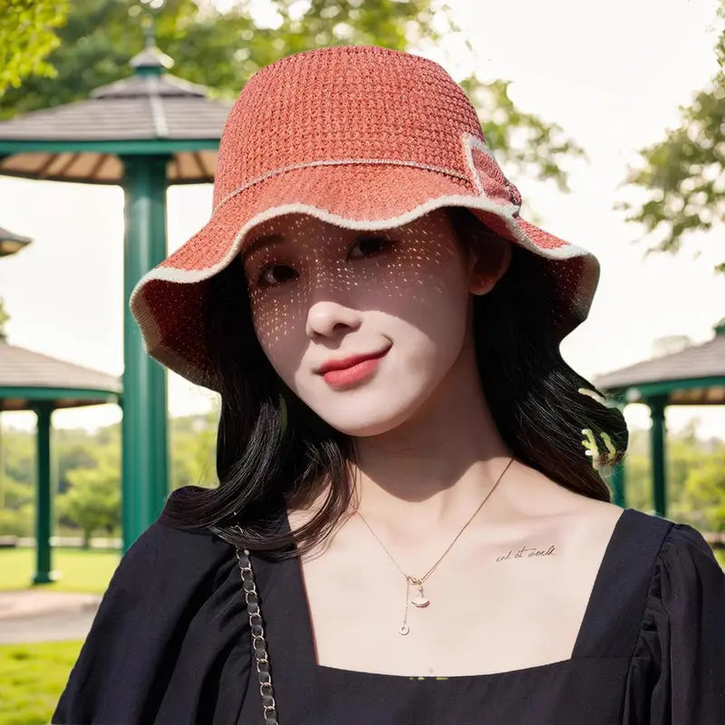 ☀️ Summer Lady Hat with Contrast Trim & Bow – Stylish Protection