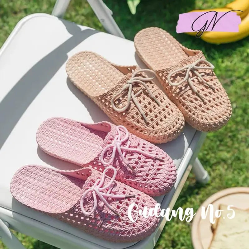Sandal Selop Wanita Sandal Flat Jelly lmport SlipOn Model Rajut dengan Tali Terbaru PY132
