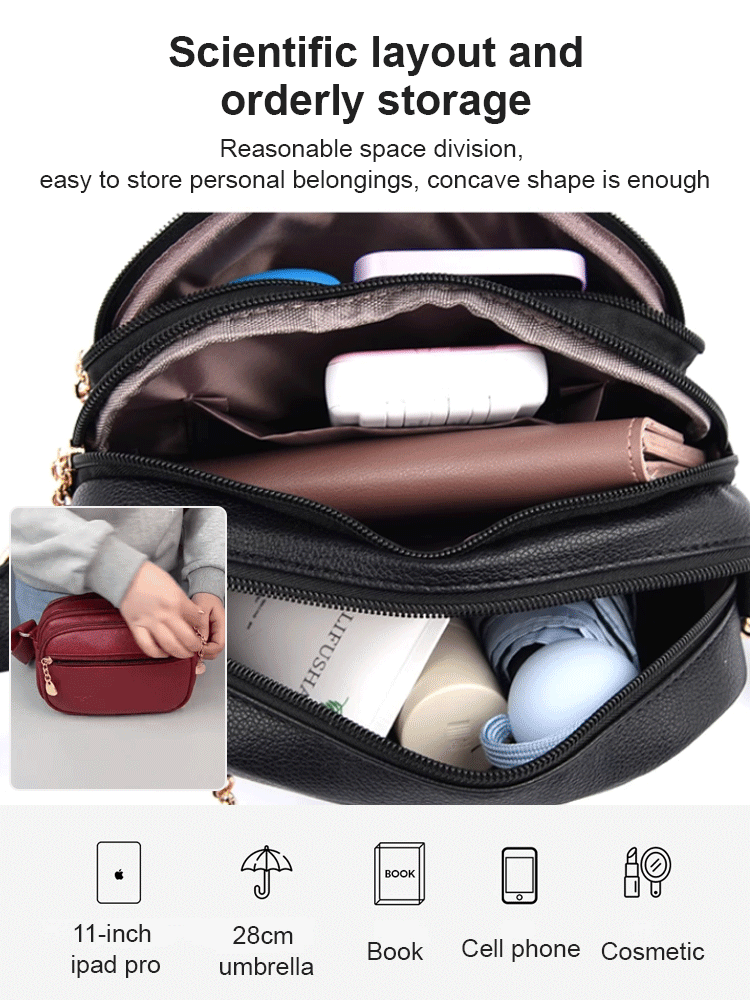 Multi-layered shoulder and crossbody casual bag