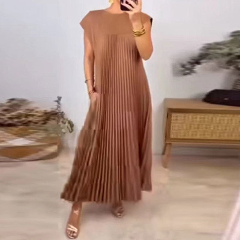 💕Women's pleated dress in solid color👗