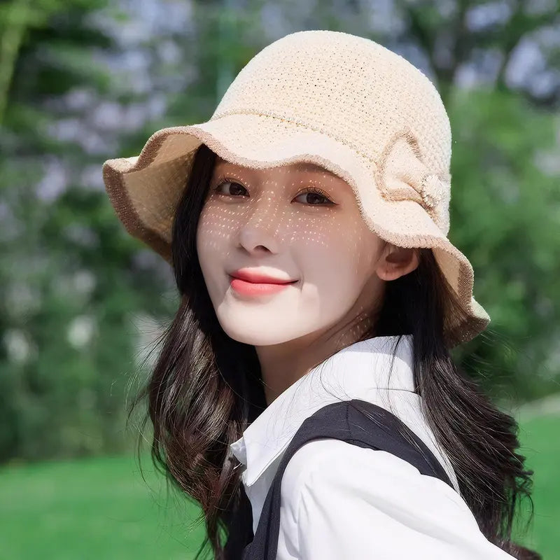 ☀️ Summer Lady Hat with Contrast Trim & Bow – Stylish Protection