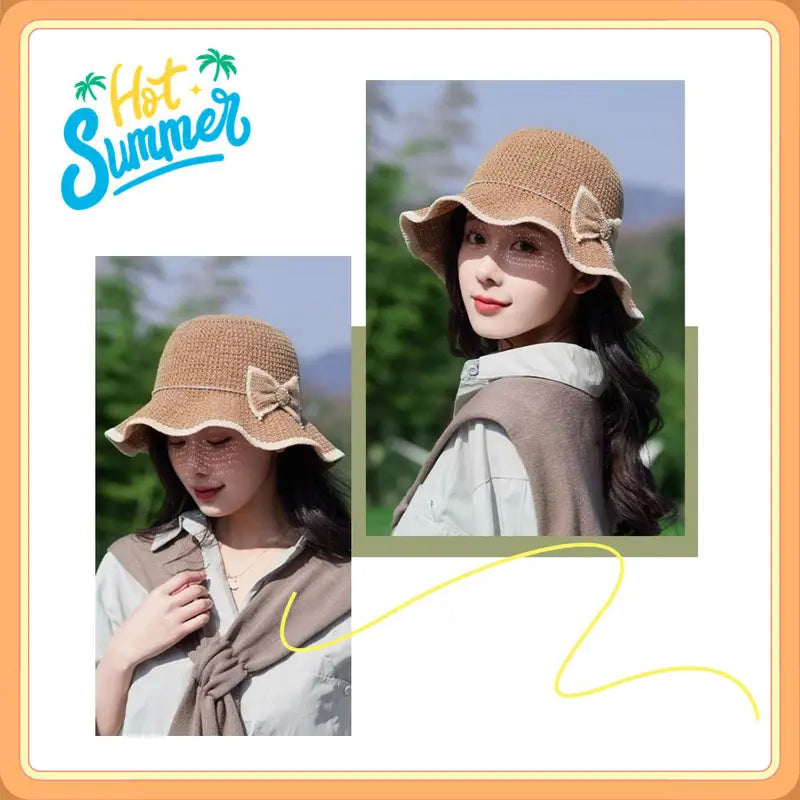 ☀️ Summer Lady Hat with Contrast Trim & Bow – Stylish Protection