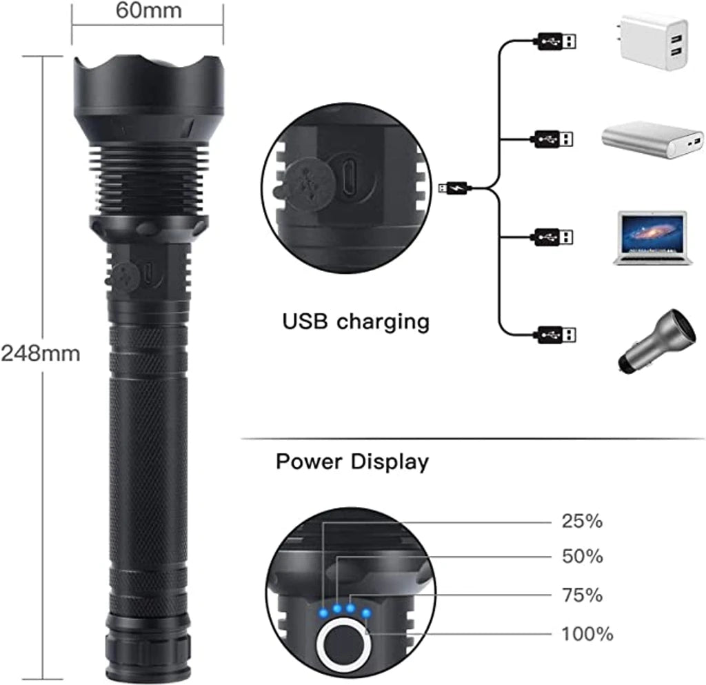 💯Limited Time Half Price-🔦Super Bright, Powerful, High Lumen, Long Size Tactical Flashlight with Rechargeable Batteries🔥