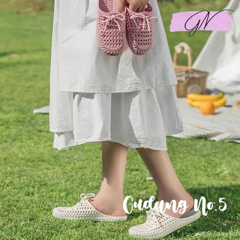 Sandal Selop Wanita Sandal Flat Jelly lmport SlipOn Model Rajut dengan Tali Terbaru PY132