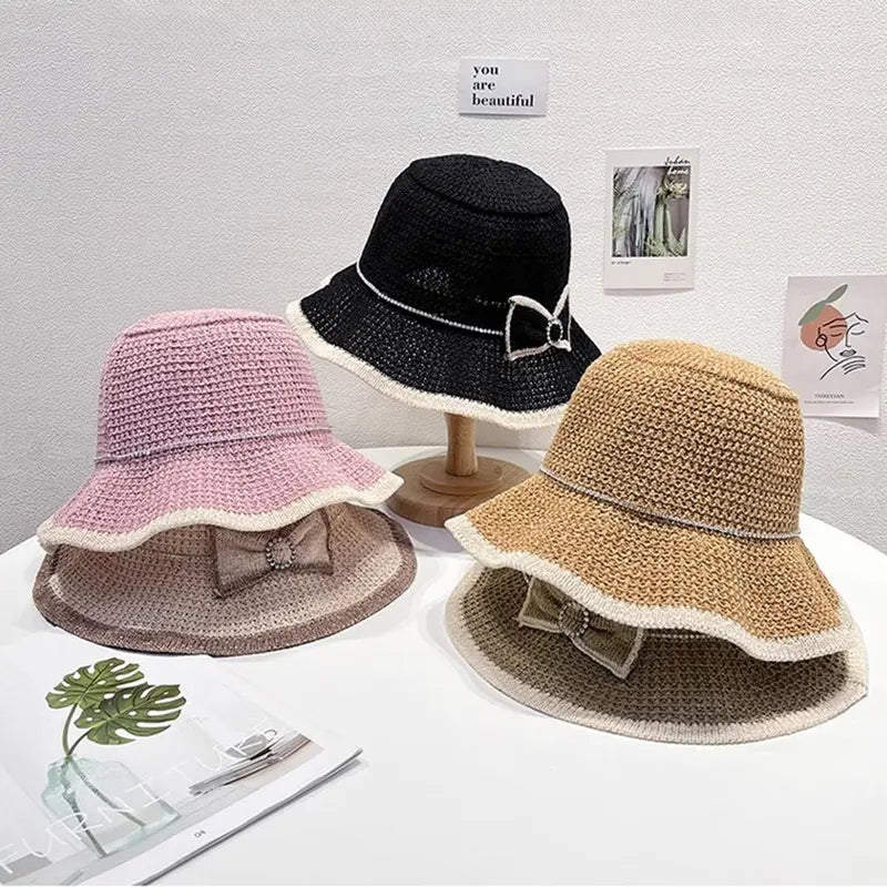 ☀️ Summer Lady Hat with Contrast Trim & Bow – Stylish Protection