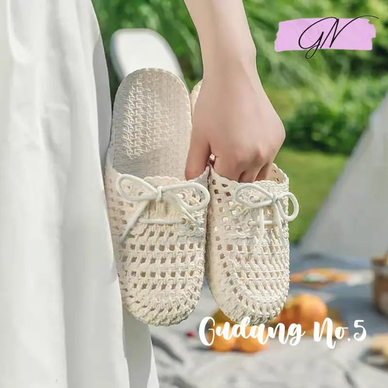 Sandal Selop Wanita Sandal Flat Jelly lmport SlipOn Model Rajut dengan Tali Terbaru PY132