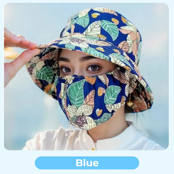 ⏳ Women's Floral Print Bucket Sun Hat with Mask (The more you buy, the higher the discount)💥