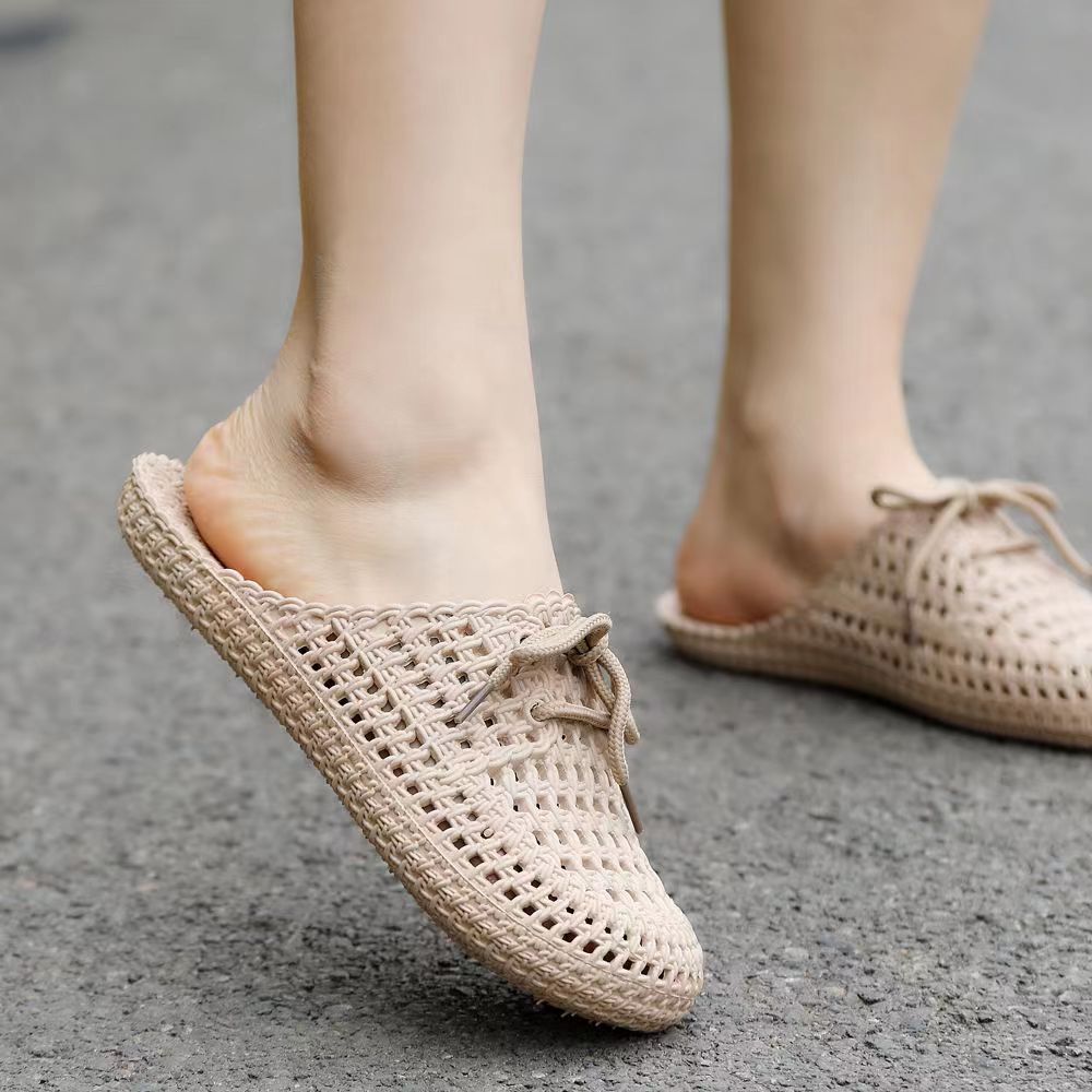 Sandal Selop Wanita Sandal Flat Jelly lmport SlipOn Model Rajut dengan Tali Terbaru PY132
