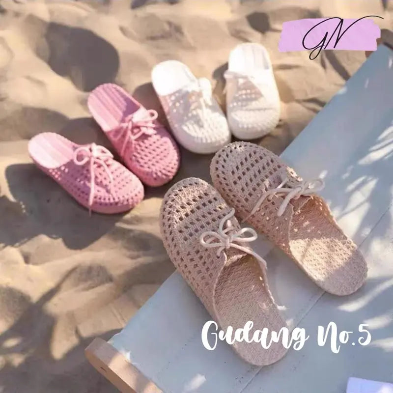 Sandal Selop Wanita Sandal Flat Jelly lmport SlipOn Model Rajut dengan Tali Terbaru PY132