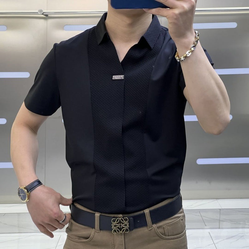 π Men's Patchwork Shirt in Business Casual Style