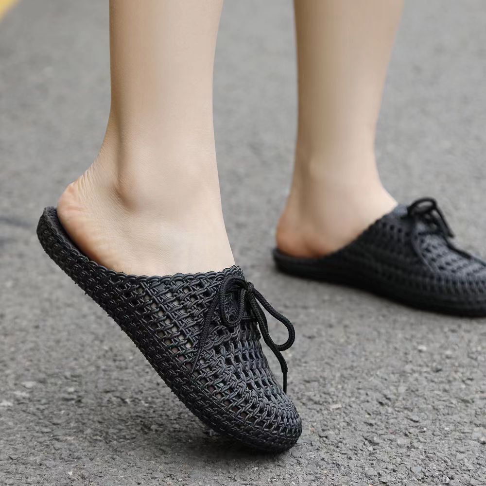 Sandal Selop Wanita Sandal Flat Jelly lmport SlipOn Model Rajut dengan Tali Terbaru PY132