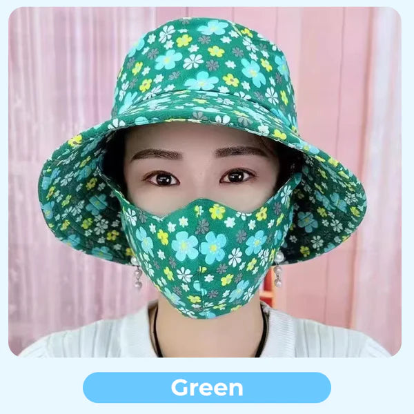 ⏳ Women's Floral Print Bucket Sun Hat with Mask (The more you buy, the higher the discount)💥