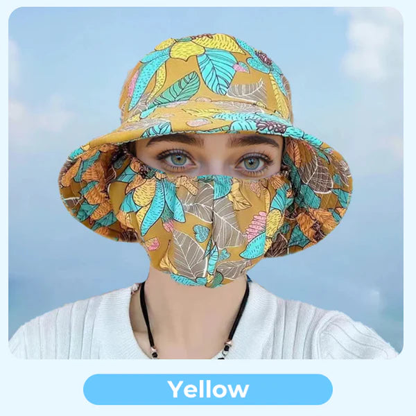 ⏳ Women's Floral Print Bucket Sun Hat with Mask (The more you buy, the higher the discount)💥