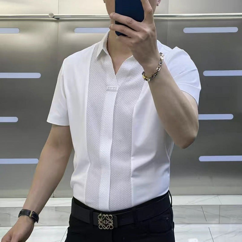 π Men's Patchwork Shirt in Business Casual Style