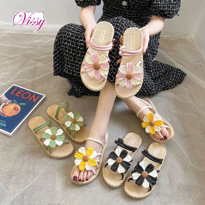 🌼 Elegant Slip-On Flower Sandals for Women 👡 – Daily Comfort with Summer Vibes ☀️