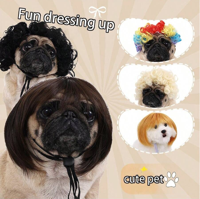 1pc Dog Cosplay Wig, Funny Dog Cat Cosplay Wig, Cosplay Elastic Cute Novelty Pet Headwear, Funny Portable Adjustable Artificial Dog Wig Decorative, Trimmable Pet Costume Cat Cosplay