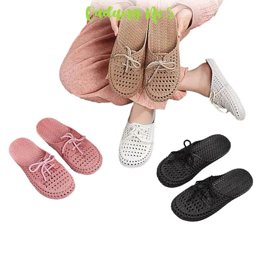Sandal Selop Wanita Sandal Flat Jelly lmport SlipOn Model Rajut dengan Tali Terbaru PY132