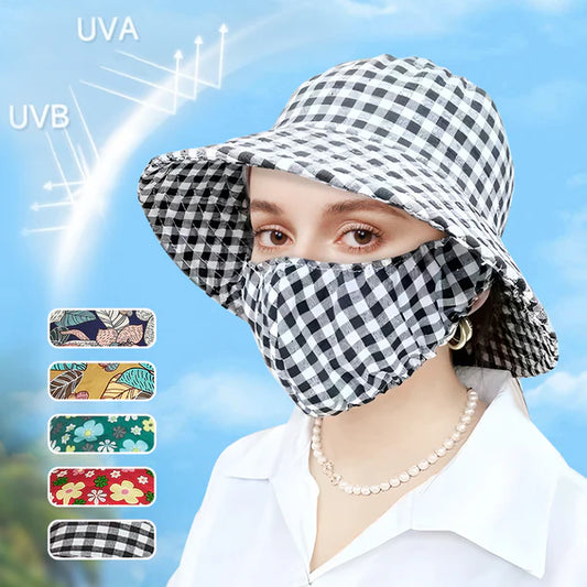 ⏳ Women's Floral Print Bucket Sun Hat with Mask (The more you buy, the higher the discount)💥