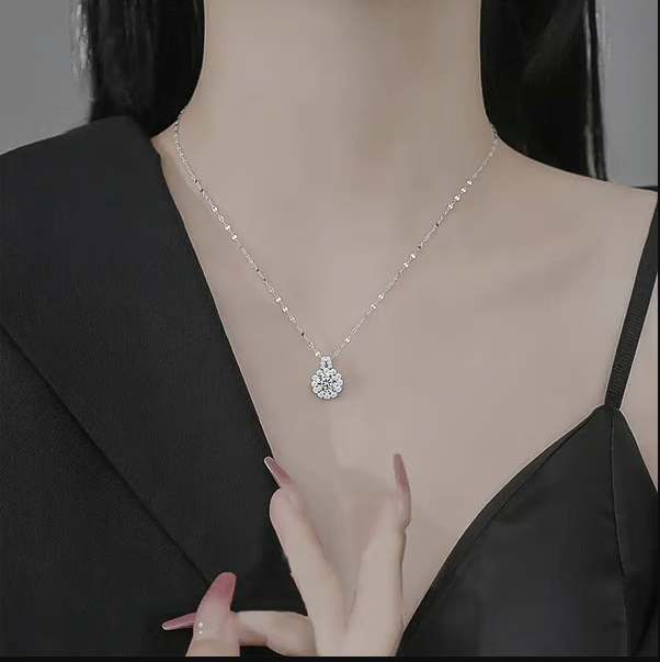 S925 Sterling Silver Moissanite Sunflower Pendant Necklace