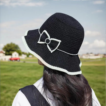 ☀️ Summer Lady Hat with Contrast Trim & Bow – Stylish Protection