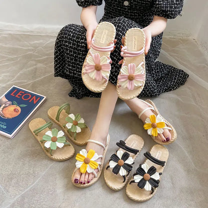 🌼 Elegant Slip-On Flower Sandals for Women 👡 – Daily Comfort with Summer Vibes ☀️