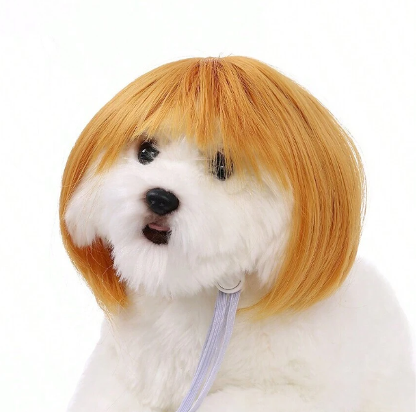 1pc Dog Cosplay Wig, Funny Dog Cat Cosplay Wig, Cosplay Elastic Cute Novelty Pet Headwear, Funny Portable Adjustable Artificial Dog Wig Decorative, Trimmable Pet Costume Cat Cosplay