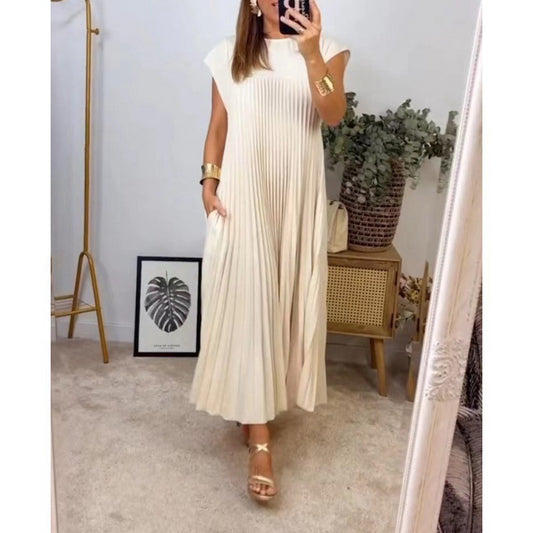 💕Women's pleated dress in solid color👗
