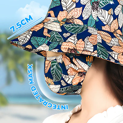 ⏳ Women's Floral Print Bucket Sun Hat with Mask (The more you buy, the higher the discount)💥