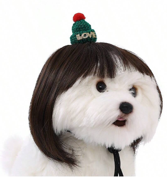 1pc Dog Cosplay Wig, Funny Dog Cat Cosplay Wig, Cosplay Elastic Cute Novelty Pet Headwear, Funny Portable Adjustable Artificial Dog Wig Decorative, Trimmable Pet Costume Cat Cosplay