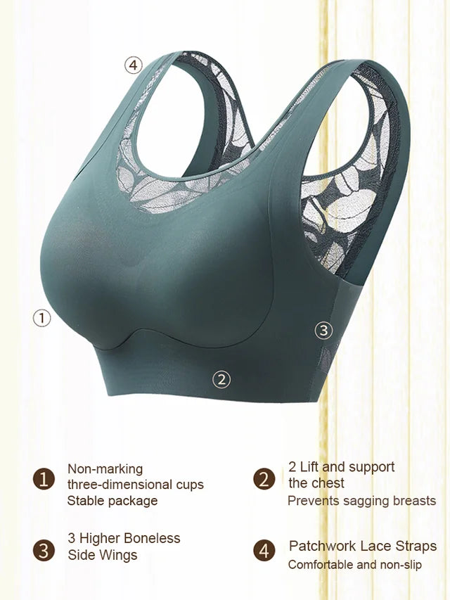[Worry-free Running and Jumping with Big Breasts] Push-up Shockproof Adjustable Lace Bra
