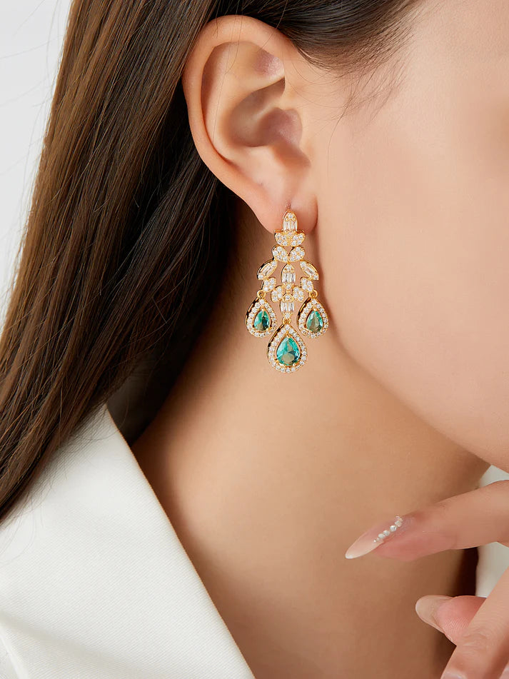 Green Transparent Teardrop Crystal Earrings
