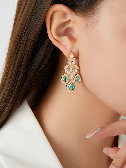 Green Transparent Teardrop Crystal Earrings