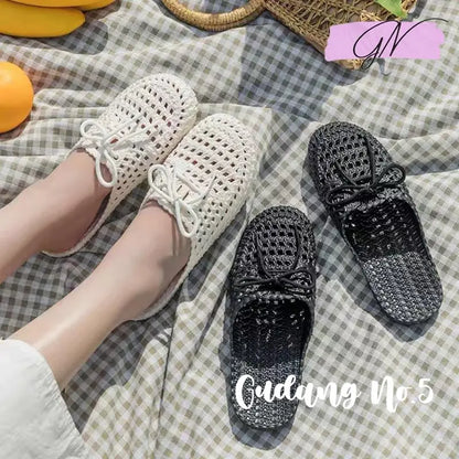 Sandal Selop Wanita Sandal Flat Jelly lmport SlipOn Model Rajut dengan Tali Terbaru PY132