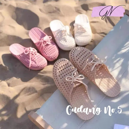Sandal Selop Wanita Sandal Flat Jelly lmport SlipOn Model Rajut dengan Tali Terbaru PY132