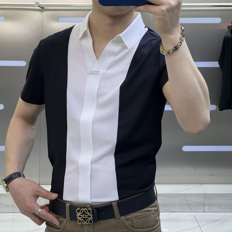 👔 Men's Patchwork Shirt in Business Casual Style