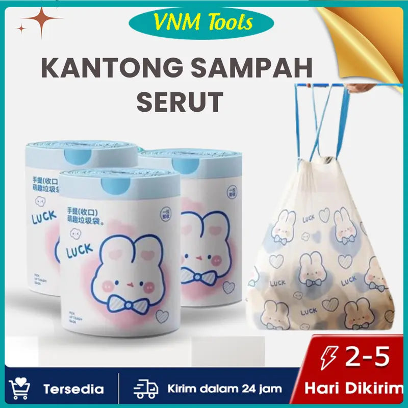 100 Pcs Kantong Plastik Sampah Tali SerutUkuran 45x50cm Kantong Serba Guna