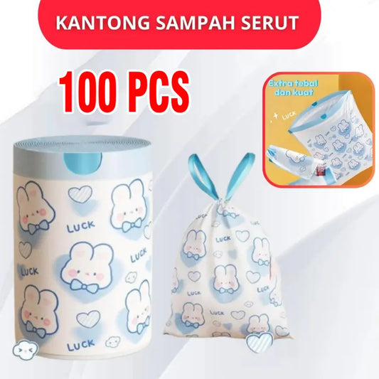 100 Pcs Kantong Plastik Sampah Tali SerutUkuran 45x50cm Kantong Serba Guna
