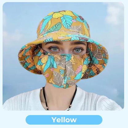 ⏳ Women's Floral Print Bucket Sun Hat with Mask (The more you buy, the higher the discount)💥